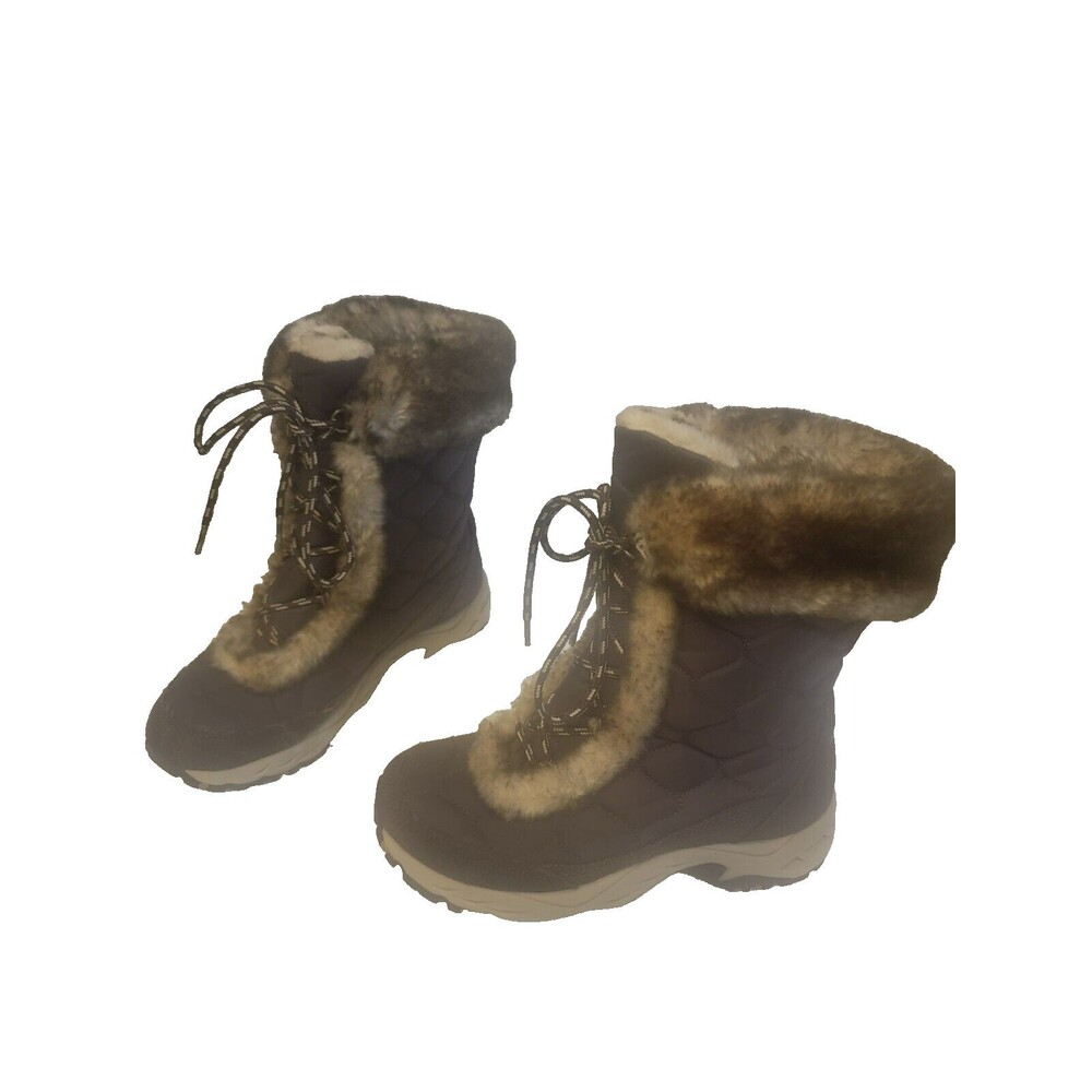 LL Bean Women's Quilted Brown Boots with Fur, Size 6.5 M